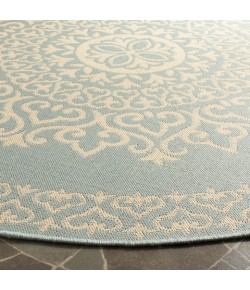 Safavieh Linden  Cream / Aqua LND183 6 ft. 7 in. X 6 ft. 7 in. Round Rug