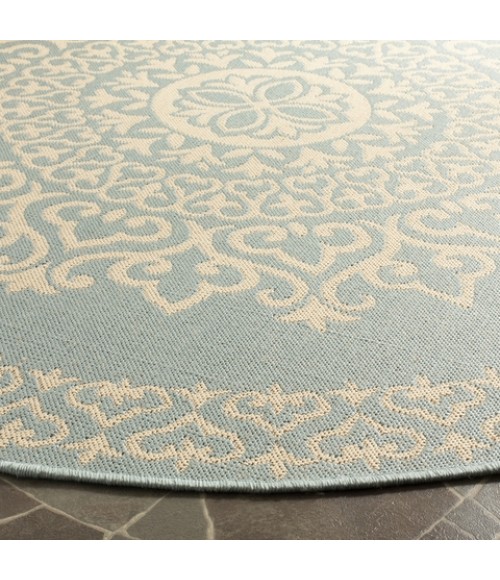 Safavieh Linden  Cream / Aqua LND183 6 ft. 7 in. X 6 ft. 7 in. Round Rug