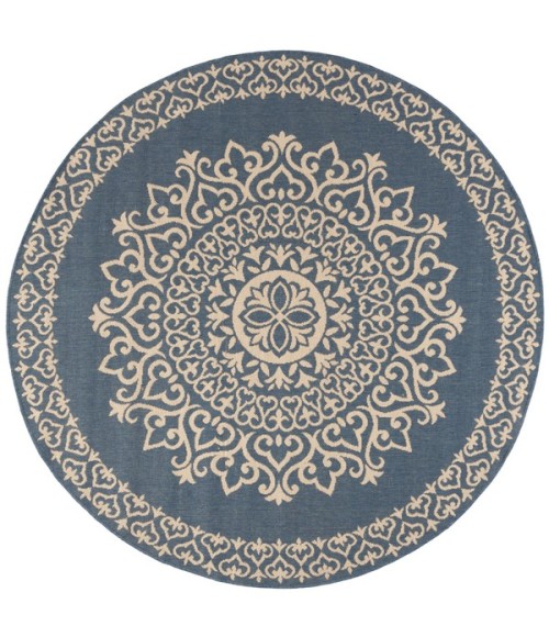 Safavieh Linden  Cream / Blue LND183 6 ft. 7 in. X 6 ft. 7 in. Round Rug