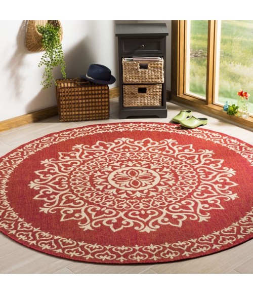 Safavieh Linden  Red / Creme LND183 6 ft. 7 in. X 6 ft. 7 in. Round Rug