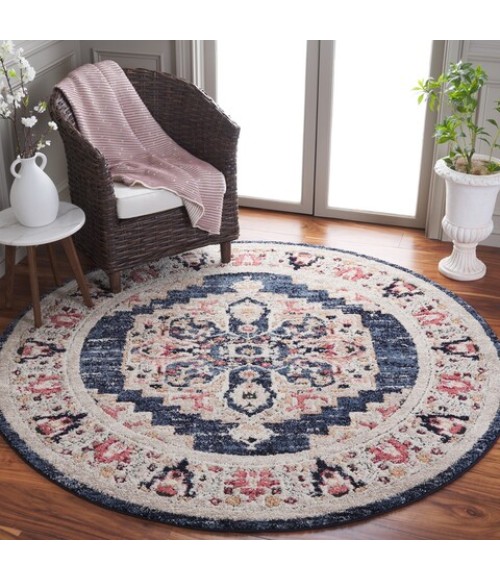 Safavieh Luna Navy / Beige LUN103 6 ft. 7 in. X 6 ft. 7 in. Round Rug