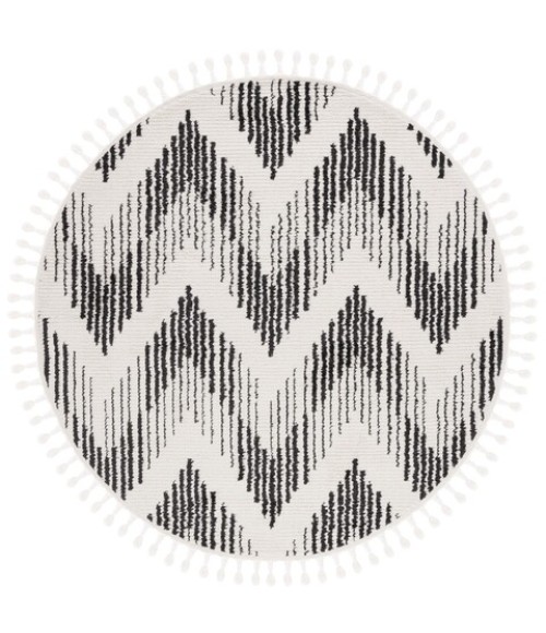 Safavieh Moroccan Tassel Ivory / Black MRT101 6 ft. 7 in. X 6 ft. 7 in. Round Rug
