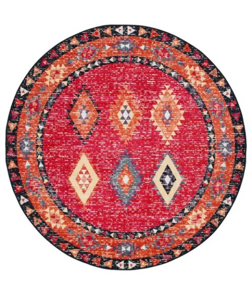Safavieh Montage  Red / Black MTG201 6 ft. 7 in. X 6 ft. 7 in. Round Rug