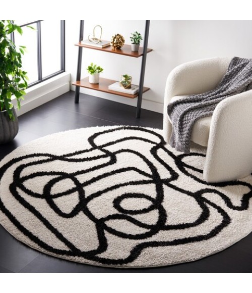Safavieh Norway Ivory / Black Rug NOR202 8 ft. X 8 ft. Round - Rugs Town Safavieh Norway Ivory / Black NOR202 8 ft. X 8 ft. Round Rug