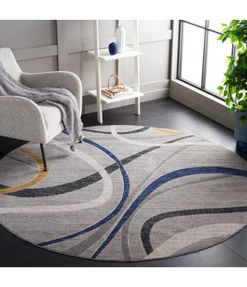 Safavieh Odyssey Grey / Blue Gold ODY812 6 ft. 7 in. X 6 ft. 7 in. Round Rug