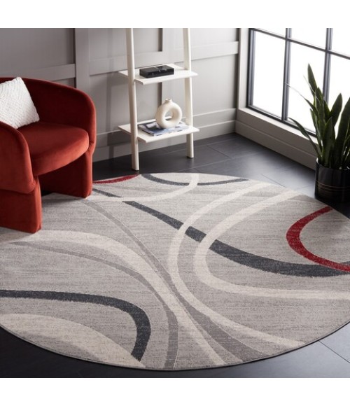 Safavieh Odyssey Grey / Red Ivory ODY812 6 ft. 7 in. X 6 ft. 7 in. Round Rug