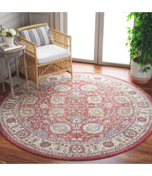 Safavieh Rosewood Ivory / Red ROW102 6 ft. 7 in. X 6 ft. 7 in. Round Rug