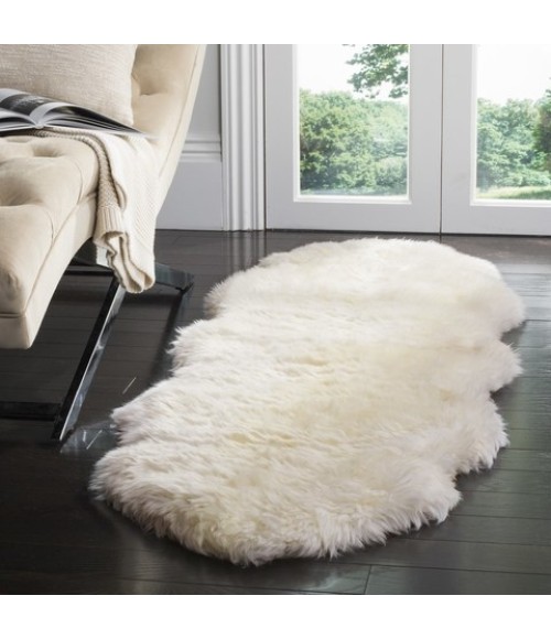 Safavieh Sheep Skin Natural / White Rug SHS211 2 ft. X 8 ft. Runner - Rugs Town Safavieh Sheep Skin Natural / White SHS211 2 ft. X 8 ft. Runner Rug