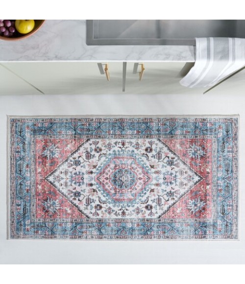 Safavieh Washable Printed Rug Turquoise / Red Rug WPR322 3 ft. X 5 ft. Rectangle - Rugs Town Safavieh Washable Printed Rug Turquoise / Red WPR322 3 ft. X 5 ft. Rectangle Rug