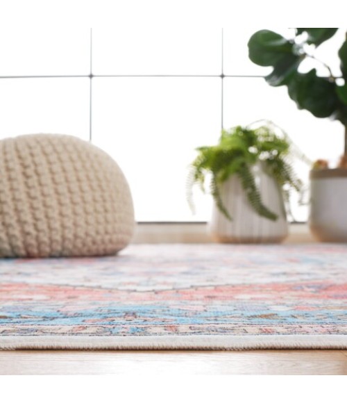 Safavieh Washable Printed Rug Turquoise / Red Rug WPR322 4 ft. X 6 ft. Rectangle - Rugs Town Safavieh Washable Printed Rug Turquoise / Red WPR322 4 ft. X 6 ft. Rectangle Rug