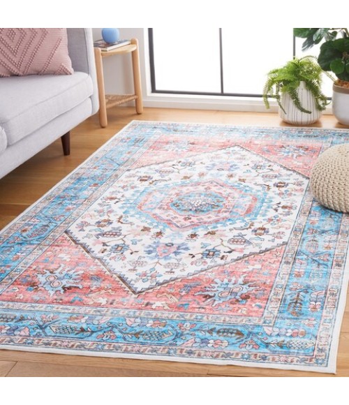 Safavieh Washable Printed Rug Turquoise / Red Rug WPR322 4 ft. X 6 ft. Rectangle - Rugs Town Safavieh Washable Printed Rug Turquoise / Red WPR322 4 ft. X 6 ft. Rectangle Rug