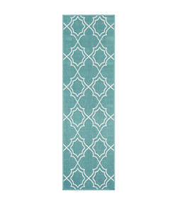 Livabliss Alfresco ALF9653 Teal White Area Rug 2 ft. 5 in. X 11 ft. 10 in. Runner