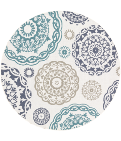 Surya Alfresco ALF9665 Teal Charcoal Area Rug 7 ft. 3 in. Round