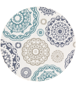 Livabliss Alfresco ALF9665 Teal Charcoal Area Rug 5 ft. 3 in. Round