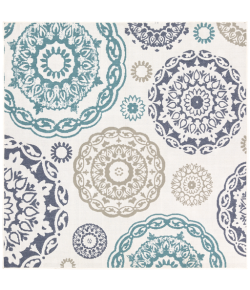 Livabliss Alfresco ALF9665 Teal Charcoal Area Rug 7 ft. 3 in. Square