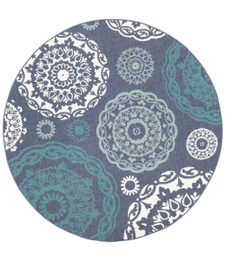 Livabliss Alfresco ALF9666 Charcoal Aqua Area Rug 8 ft. 10 in. Round