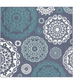 Livabliss Alfresco ALF9666 Charcoal Aqua Area Rug 7 ft. 3 in. Square