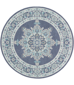 Livabliss Alfresco ALF9670 Charcoal Aqua Area Rug 5 ft. 3 in. Round