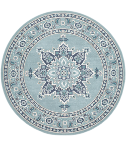 Livabliss Alfresco ALF9687 Charcoal Aqua Area Rug 5 ft. 3 in. Round