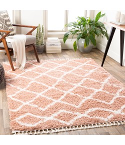 Livabliss California Shag CAF2300 Dusty Pink White Area Rug 5 ft. .3 X 7 ft. .3 Rectangle