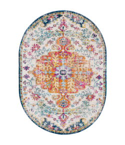 Livabliss Harput HAP1000 Aqua White Area Rug 6 ft. 7 in. X 9 ft. Oval