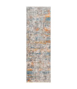 Livabliss Presidential PDT2305 Bright Blue Burnt Orange Area Rug 3 ft. 3 in. X 10 ft. Runner