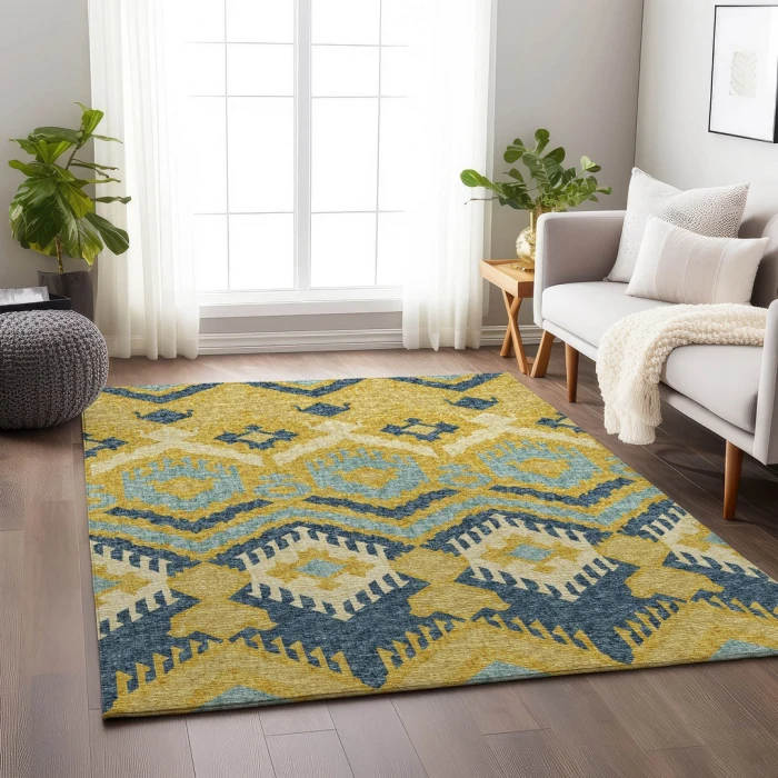 Addison Mayfield Yellow AMF108 - 8ft. Round Rug