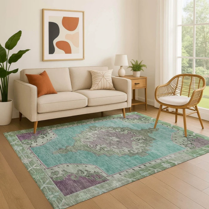Addison Mayfield Teal AMF1731 - 8ft. Round Rug