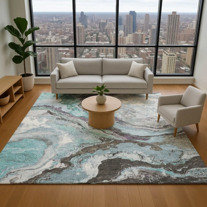 Addison Mayfield Teal AMF1908 - 8ft. Round Rug