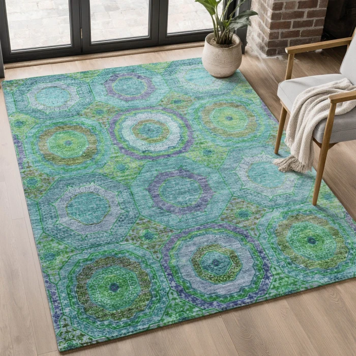 Addison Mayfield Teal AMF2049 - 8ft. Round Rug