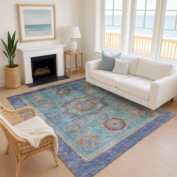 Addison Mayfield Teal AMF2159 - 8ft. Round Rug