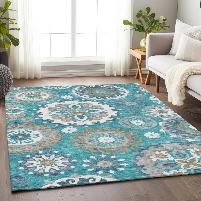 Addison Mayfield Teal AMF763 - 8ft. Round Rug