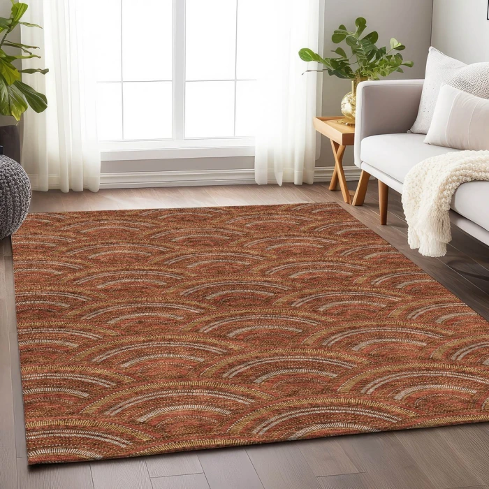 Addison Mayfield Orange AMF984 - 8ft. Round Rug