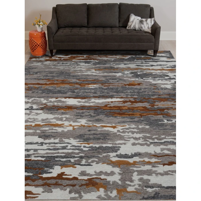 Amer Abstract Glencoe Orange Hand-tufted Wool Blend Area Rug 4'x6'