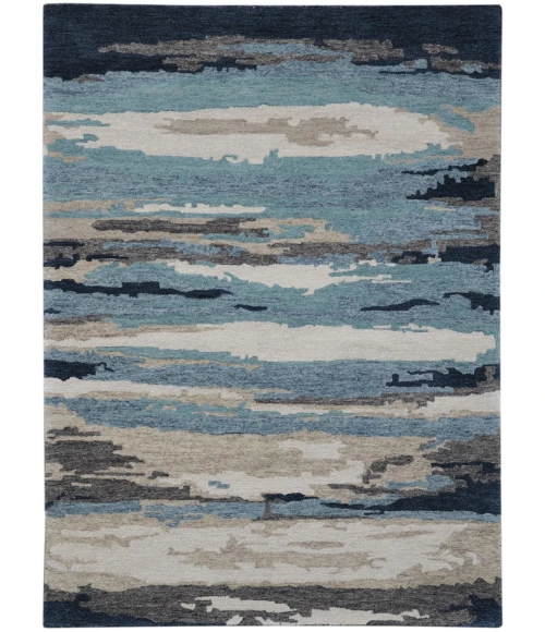 Amer Abstract Gunter Blue Hand-tufted Wool Blend Area Rug 5'x8'