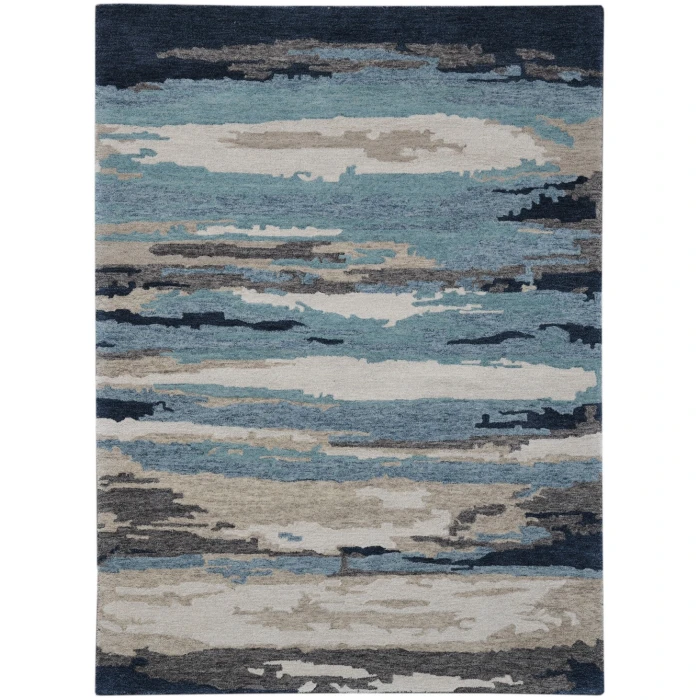 Amer Abstract Gunter Blue Hand-tufted Wool Blend Area Rug 5'x8'