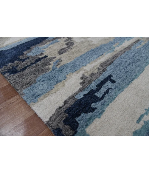 Amer Abstract Gunter Blue Hand-tufted Wool Blend Area Rug 5'x8'