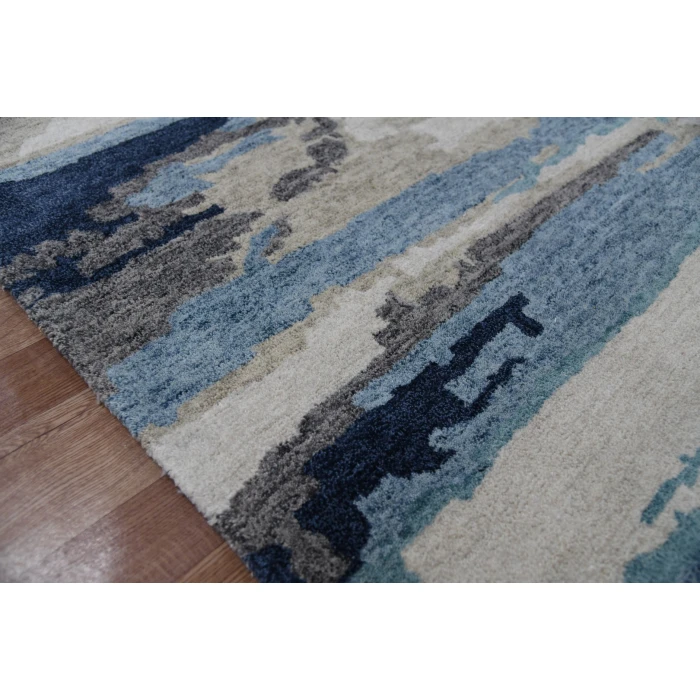 Amer Abstract Gunter Blue Hand-tufted Wool Blend Area Rug 5'x8'