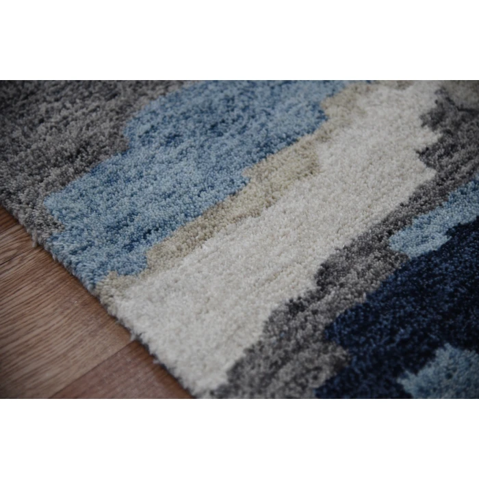 Amer Abstract Gunter Blue Hand-tufted Wool Blend Area Rug 5'x8'