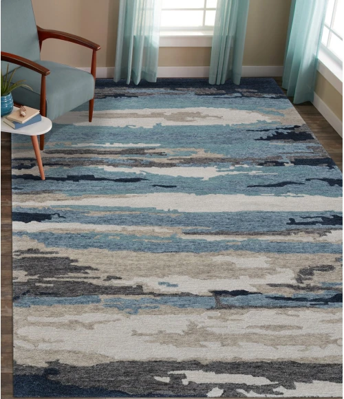 Amer Abstract Gunter Blue Hand-tufted Wool Blend Area Rug 5'x8'