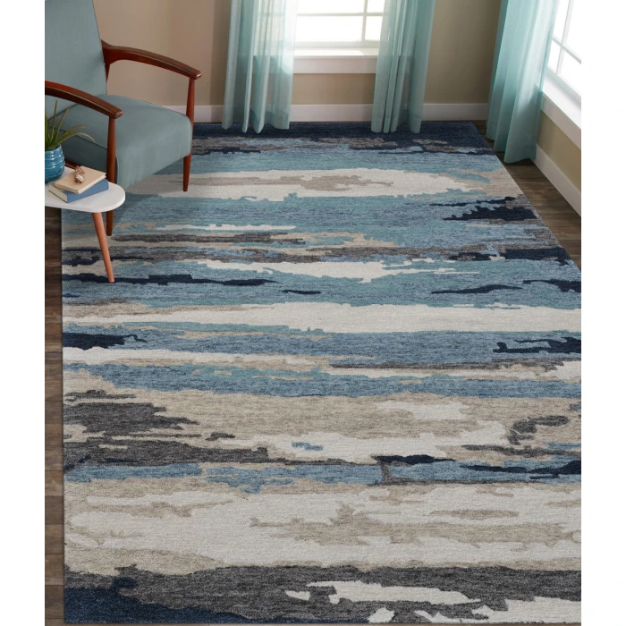 Amer Abstract Gunter Blue Hand-tufted Wool Blend Area Rug 5'x8'