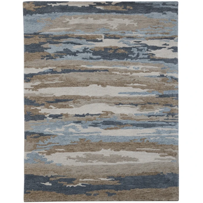 Amer Abstract Gunter Tan/Blue Hand-tufted Wool Blend Area Rug 5'x8'