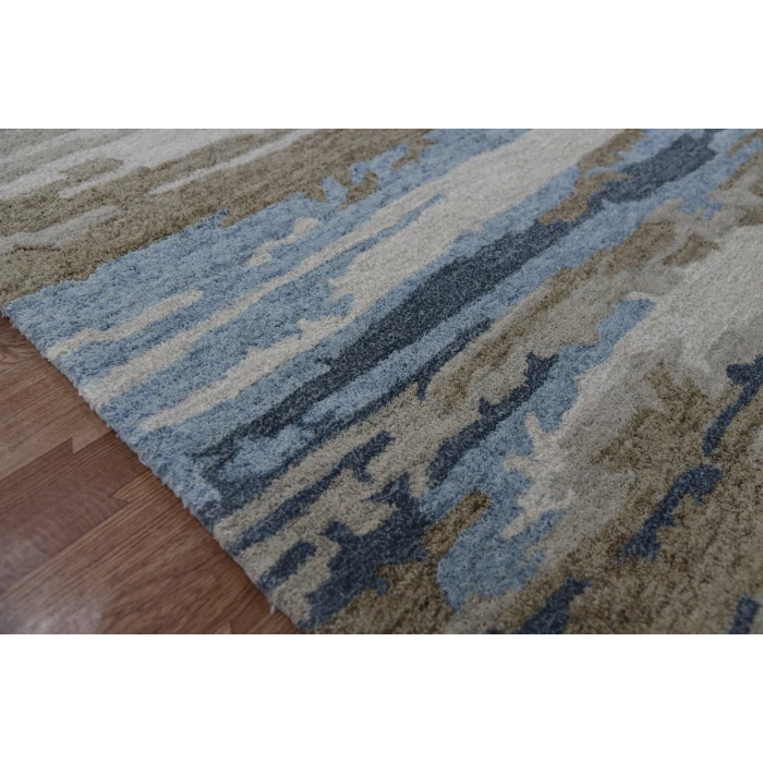 Amer Abstract Gunter Tan/Blue Hand-tufted Wool Blend Area Rug 5'x8'