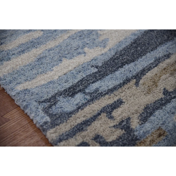Amer Abstract Gunter Tan/Blue Hand-tufted Wool Blend Area Rug 5'x8'