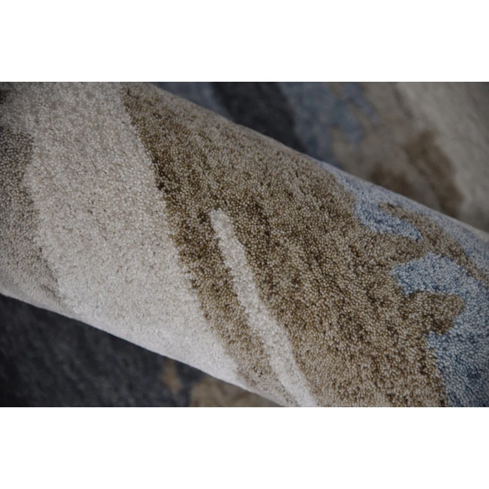 Amer Abstract Gunter Tan/Blue Hand-tufted Wool Blend Area Rug 5'x8'