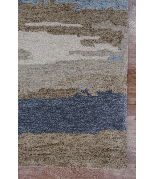 Amer Abstract Gunter Tan/Blue Hand-tufted Wool Blend Area Rug 8'x10'