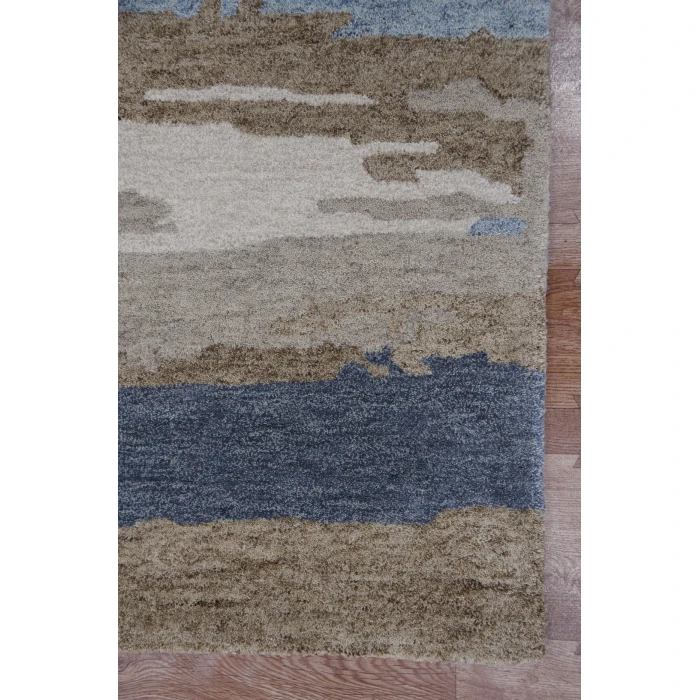 Amer Abstract Gunter Tan/Blue Hand-tufted Wool Blend Area Rug 5'x8'