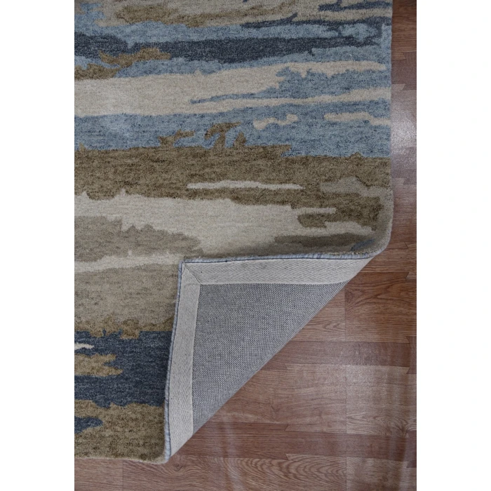 Amer Abstract Gunter Tan/Blue Hand-tufted Wool Blend Area Rug 5'x8'