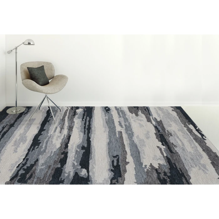 Amer Abstract Gunter Dark Gray Hand-tufted Wool Blend Area Rug 8'x10'