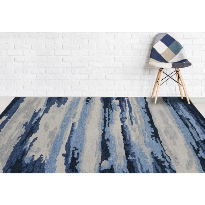 Amer Abstract Gunter Navy Hand-tufted Wool Blend Area Rug 2'x3'